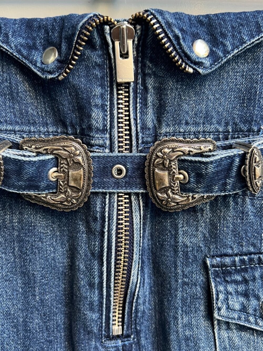 The Kooples Western Double Buckle Denim Mini Skirt Size S - Picture 3 of 7